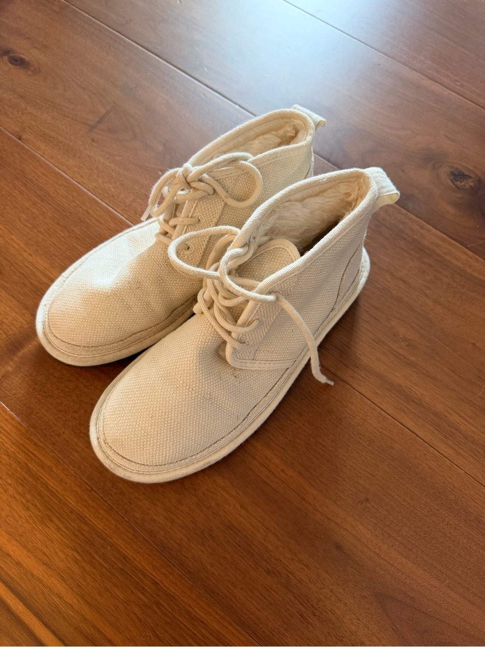 UGG Cream Canvas Lace-Up Ankle Booties